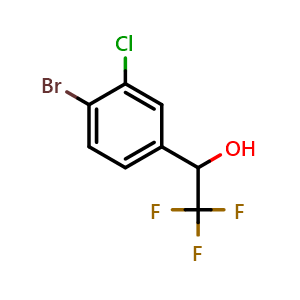 Chemical structure of 4-Bromo-3-chloro-alpha-(trifluoromethyl)benzyl Alcohol , CAS 1690490-18-6, AChemBlock V146552