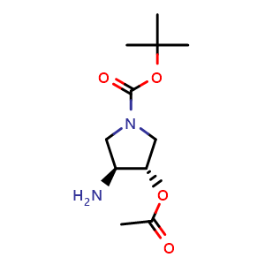 Chemical structure of (3S,4S)-3-Amino-1-Boc-4-hydroxypyrrolidine Acetate , AChemBlock V146576