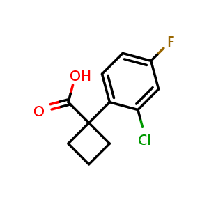 Chemical structure of 1-(2-Chloro-4-fluorophenyl)cyclobutanecarboxylic Acid , CAS 1260900-12-6, AChemBlock V146596
