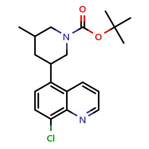 Chemical structure of tert-Butyl 3-(8-Chloro-5-quinolyl)-5-methylpiperidine-1-carboxylate , CAS 2181780-05-0, AChemBlock V146613