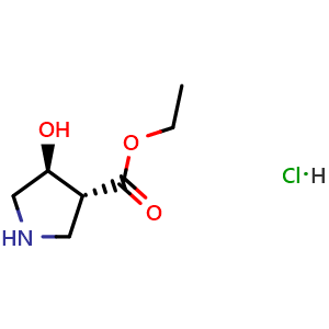 Chemical structure of Ethyl (3R,4S)-rel-4-Hydroxypyrrolidine-3-carboxylate Hydrochloride , CAS 2102860-91-1, AChemBlock V146631