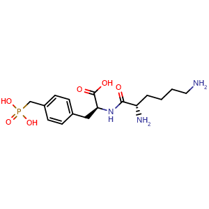 Chemical structure of (S)-2-[(S)-2,6-Diaminohexanamido]-3-[4-(phosphonomethyl)phenyl]propanoic Acid , CAS 2112847-76-2, AChemBlock V146638