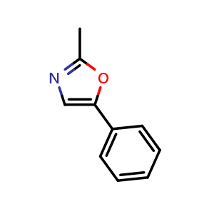 Chemical structure of 2-Methyl-5-phenyloxazole , CAS 3969-09-3, AChemBlock V146660