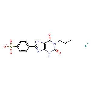 Chemical structure of 1-Propyl-8-(4-sulfophenyl)xanthine Potassium Salt , CAS 409344-71-4, AChemBlock V146671