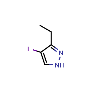 Chemical structure of 3-Ethyl-4-iodo-1H-pyrazole , CAS 442876-19-9, AChemBlock V146684