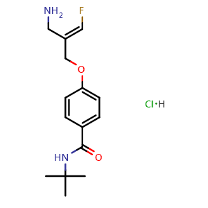 Chemical structure of (E)-4-[[2-(Aminomethyl)-3-fluoroallyl]oxy]-N-(tert-butyl)benzamide Hydrochloride , CAS 1478364-68-9, AChemBlock V146686