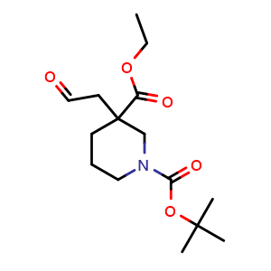 Chemical structure of Ethyl 1-Boc-3-(2-oxoethyl)piperidine-3-carboxylate , CAS 852339-65-2, AChemBlock V146693