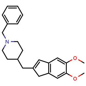 Chemical structure of 1-Benzyl-4-[(5,6-dimethoxy-1H-inden-2-yl)methyl]piperidine , CAS 120013-45-8, AChemBlock V146703