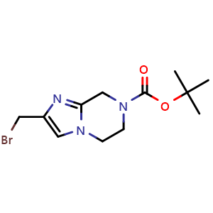 Chemical structure of 7-Boc-2-(bromomethyl)-5,6,7,8-tetrahydroimidazo[1,2-a]pyrazine , CAS 2306369-76-4, AChemBlock V146704