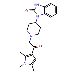 Chemical structure of 1-[1-[2-Oxo-2-(1,2,5-trimethyl-3-pyrrolyl)ethyl]-4-piperidinyl]-1H-benzo[d]imidazol-2(3H)-one , CAS 924108-75-8, AChemBlock V146711