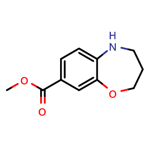 Chemical structure of Methyl 2,3,4,5-Tetrahydrobenzo[b][1,4]oxazepine-8-carboxylate , CAS 1780341-04-9, AChemBlock V146720
