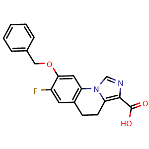 Chemical structure of 8-(Benzyloxy)-7-fluoro-4,5-dihydroimidazo[1,5-a]quinoline-3-carboxylic Acid , CAS 2413433-79-9, AChemBlock V146726