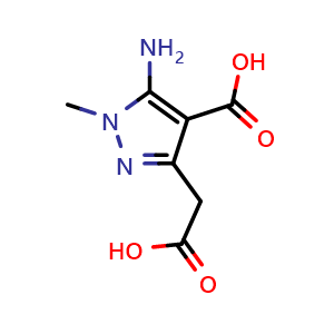 Chemical structure of 5-Amino-3-(carboxymethyl)-1-methyl-1H-pyrazole-4-carboxylic Acid , CAS 2741702-49-6, AChemBlock V146730