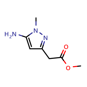 Chemical structure of Methyl 5-Amino-1-methyl-1H-pyrazole-3-acetate , CAS 1783569-97-0, AChemBlock V146731