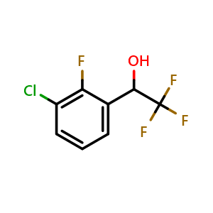 Chemical structure of 3-Chloro-2-fluoro-alpha-(trifluoromethyl)benzyl Alcohol , CAS 1601250-20-7, AChemBlock V146816