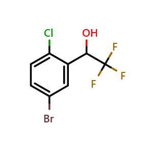 Chemical structure of 5-Bromo-2-chloro-alpha-(trifluoromethyl)benzyl Alcohol , CAS 1692004-40-2, AChemBlock V146841