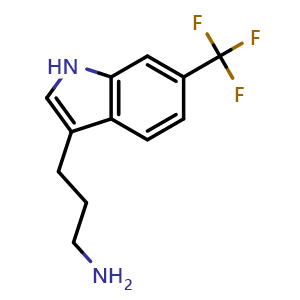 Chemical structure of 3-[6-(Trifluoromethyl)-3-indolyl]-1-propanamine , CAS 2104227-77-0, AChemBlock V146868