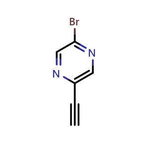 Chemical structure of 2-Bromo-5-ethynylpyrazine , CAS 1092352-04-9, AChemBlock V146914