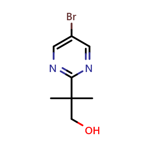 Chemical structure of 2-(5-Bromo-2-pyrimidinyl)-2-methylpropan-1-ol , CAS 2028278-04-6, AChemBlock V146921