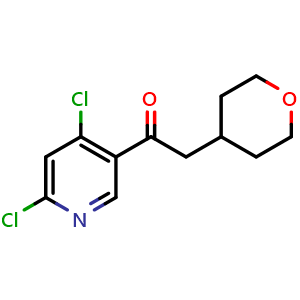 Chemical structure of 1-(4,6-Dichloro-3-pyridyl)-2-(4-tetrahydropyranyl)ethanone , CAS 2741645-22-5, AChemBlock V146922