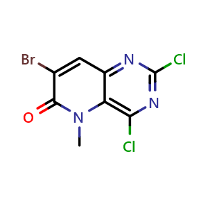 Chemical structure of 7-Bromo-2,4-dichloro-5-methylpyrido[3,2-d]pyrimidin-6(5H)-one , CAS 2517593-17-6, AChemBlock V146944