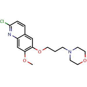 Chemical structure of 4-[3-[(2-Chloro-7-methoxy-6-quinolyl)oxy]propyl]morpholine , CAS 2741462-39-3, AChemBlock V147009