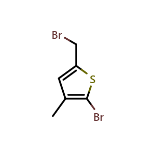 Chemical structure of 2-Bromo-5-(bromomethyl)-3-methylthiophene , CAS 1462380-09-1, AChemBlock V147016
