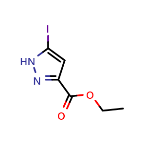 Chemical structure of Ethyl 5-Iodopyrazole-3-carboxylate , CAS 141998-77-8, AChemBlock V147052