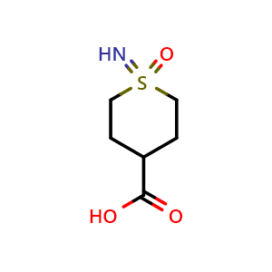Chemical structure of 1-Iminotetrahydro-2H-thiopyran-4-carboxylic Acid 1-Oxide , CAS 2168685-15-0, AChemBlock V147058