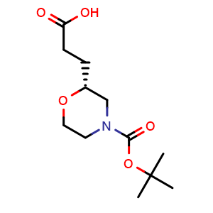 Chemical structure of (R)-3-(4-Boc-2-morpholinyl)propanoic Acid , CAS 2212688-06-5, AChemBlock V147081