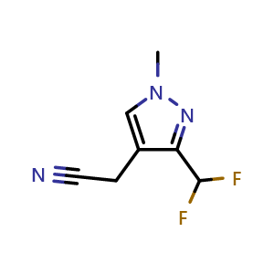 Chemical structure of 2-(3-(Difluoromethyl)-1-methyl-4-pyrazolyl)acetonitrile , CAS 2228637-01-0, AChemBlock V147088