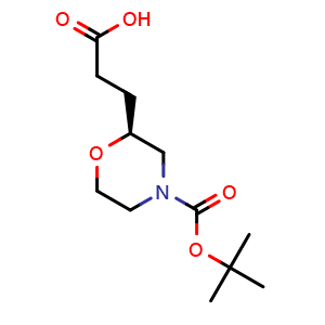 Chemical structure of (S)-3-(4-Boc-2-morpholinyl)propanoic Acid , CAS 1787250-01-4, AChemBlock V147099
