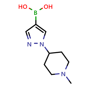 Chemical structure of 1-(1-Methyl-4-piperidyl)-1H-pyrazole-4-boronic Acid , CAS 1428325-32-9, AChemBlock V147100