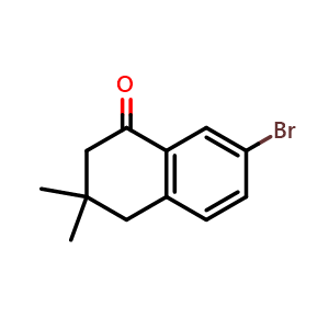 Chemical structure of 7-Bromo-3,3-dimethyl-3,4-dihydronaphthalen-1(2H)-one , CAS 102568-21-8, AChemBlock V147106