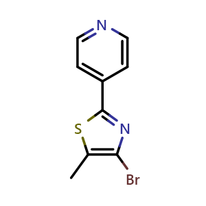 Chemical structure of 4-Bromo-5-methyl-2-(4-pyridyl)thiazole , CAS 960493-33-8, AChemBlock V147117