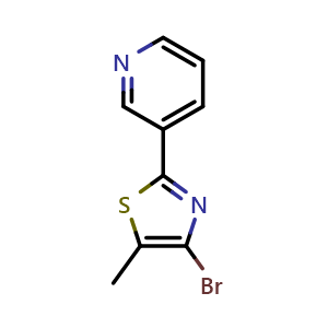 Chemical structure of 4-Bromo-5-methyl-2-(3-pyridyl)thiazole , CAS 960493-35-0, AChemBlock V147118