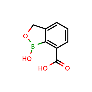 Chemical structure of 1-Hydroxy-1,3-dihydrobenzo[c][1,2]oxaborole-7-carboxylic Acid , CAS 1268335-28-9, AChemBlock V147126
