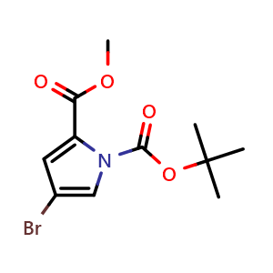Chemical structure of Methyl 1-Boc-4-bromo-1H-pyrrole-2-carboxylate , CAS 156237-78-4, AChemBlock V147139