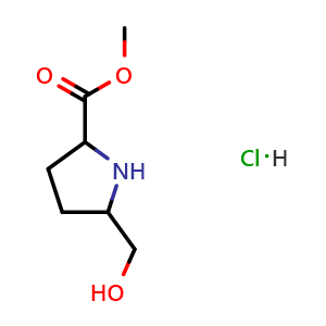 Chemical structure of Methyl 5-(Hydroxymethyl)pyrrolidine-2-carboxylate Hydrochloride , CAS 2509097-71-4, AChemBlock V147141