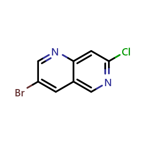 Chemical structure of 3-Bromo-7-chloro-1,6-naphthyridine , CAS 1384080-06-1, AChemBlock V147153