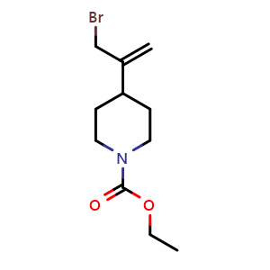 Chemical structure of Ethyl 4-(3-Bromo-1-propen-2-yl)piperidine-1-carboxylate , CAS 2228707-30-8, AChemBlock V147206
