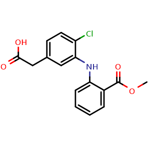 Chemical structure of 2-[4-Chloro-3-[[2-(methoxycarbonyl)phenyl]amino]phenyl]acetic Acid , CAS 2743298-19-1, AChemBlock V147215