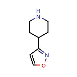 Chemical structure of 3-(4-Piperidinyl)isoxazole , CAS 1060814-32-5, AChemBlock V147222