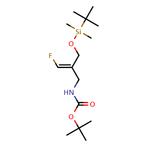 Chemical structure of N-Boc-2-[[(tert-butyldimethylsilyl)oxy]methyl]-3-fluoro-2-propen-1-amine , CAS 2243825-07-0, AChemBlock V147257