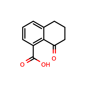 Chemical structure of 8-Oxo-5,6,7,8-tetrahydronaphthalene-1-carboxylic Acid , CAS 77635-17-7, AChemBlock V147265