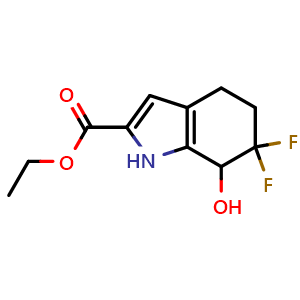 Chemical structure of Ethyl 6,6-Difluoro-7-hydroxy-4,5,6,7-tetrahydro-1H-indole-2-carboxylate , CAS 1433990-10-3, AChemBlock V147280