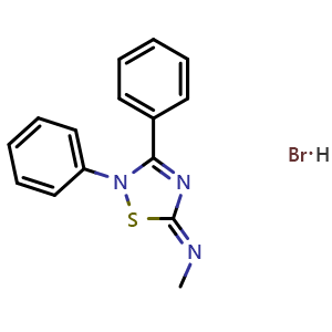 Chemical structure of (Z)-N-(2,3-Diphenyl-1,2,4-thiadiazol-5(2H)-ylidene)methanamine Hydrobromide , CAS 265980-25-4, AChemBlock V147306