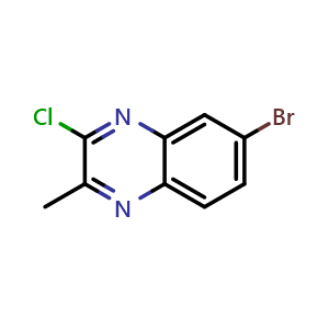 Chemical structure of 6-Bromo-3-chloro-2-methylquinoxaline , CAS 1392413-56-7, AChemBlock V147315