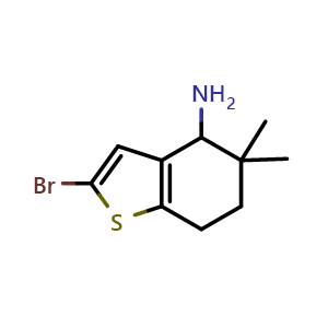 Chemical structure of 4-Amino-2-bromo-5,5-dimethyl-4,5,6,7-tetrahydrobenzo[b]thiophene , CAS 2092048-46-7, AChemBlock V147323