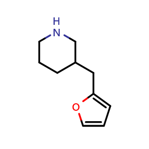 Chemical structure of 3-(2-Furylmethyl)piperidine , CAS 1337236-46-0, AChemBlock V147341